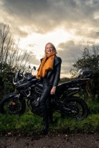 colour image of Liz and her motorbike